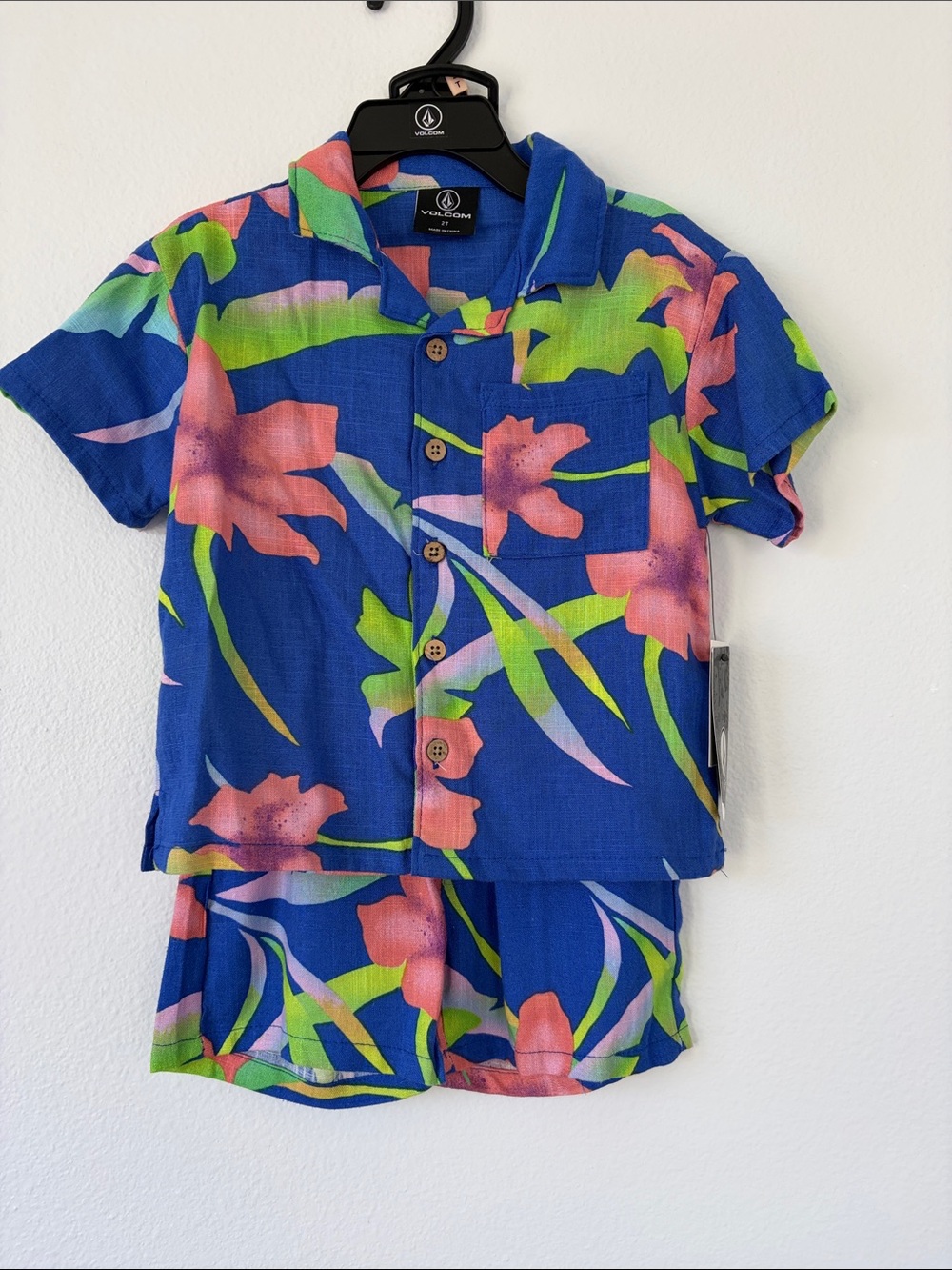 Volcom Blue Tropical Floral Kids Matching Set